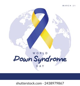 Día mundial del síndrome de Down. Ilustración vectorial de la cinta de color azul y amarillo símbolo de conciencia. Adecuado para plantillas, web, redes sociales, tarjetas de felicitación, etc