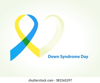 World Down Syndrome day vector illustration. Cancer Ribbon with heart concept in blue and yellow. EPS 10.