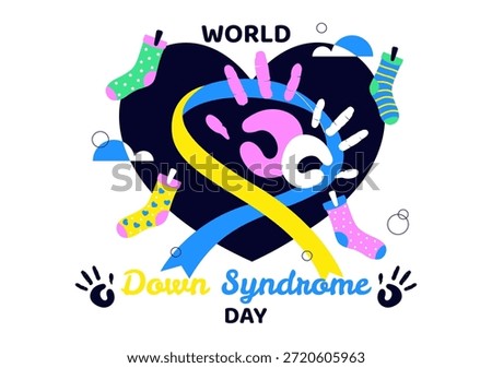 World Down Syndrome Day Vector Illustration March 21 Featuring Blue Yellow Ribbon Earth Map Unpaired Socks Kids Flat Cartoon Background