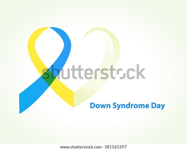 ワールドダウン症候群の日のベクターイラスト 青と黄色の背景にがんのリボンとハートコンセプト Eps10 のベクター画像素材 ロイヤリティフリー