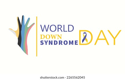 World Down Syndrome Day. Web Banner, Poster or Card. Blue and Yellow Ribbon. Symbol of genetic illness.