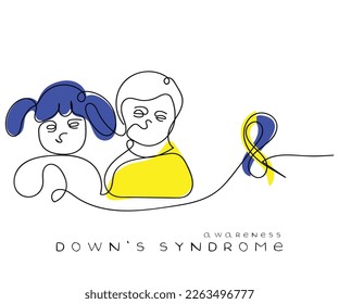 World down's syndrome day is observed every year on 21st march. Downs syndrome awareness concept art. Line art vector.