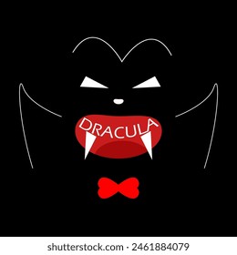 World Dracula Day event banner. Illustration of a Dracula with fangs on black background to celebrate on May 26th