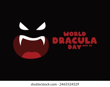 World Dracula Day. May 26. Flat design vector. Scary face. Poster, banner, card, background. Eps 10.