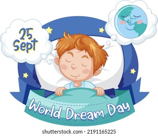 World dream day banner design with cartoon character illustration