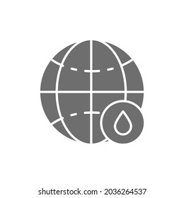 World with drop grey icon. Isolated on white background