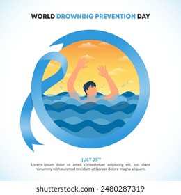 World Drowning Prevention Day background with a person drowning on the sea