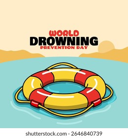 World Drowning Prevention Day to celebrate on July 25th. A lifebuoy on the ocean to prevent drowning.
