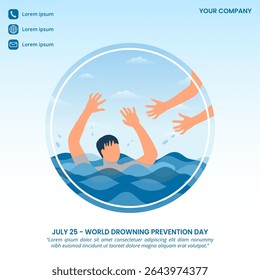 Projeto do Dia Mundial da Prevenção do Afogamento com ajuda para afogar a pessoa