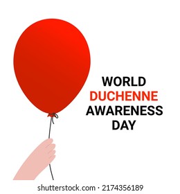 World Duchenne Awareness Day Typographic Text. Red Balloon As A Symbol Of Patients With Muscular Dystrophy Duchenne