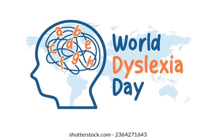 Día Mundial de la Dislexia Ilustración estilo lineal minimalista. Logo de esquema del Día de la dislexia. cabeza de línea, cerebro y letras.