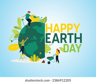 World Earth Day Background. Happy earth day. Ecology concept. Design with globe map drawing and leaves on light brown background. vector. illustration.