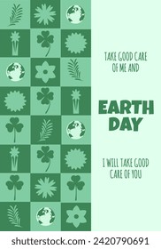 World Earth Day banner in trendy Geometric retro style. Green Geometrical Bauhaus Earth Day poster. Vector illustration can used web and social media banner. EPS 10