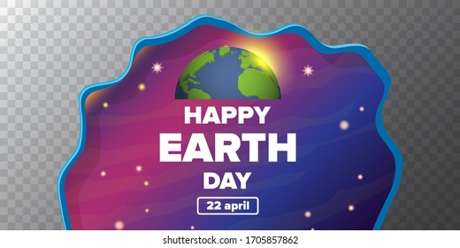 World earth day cartoon horizontal banner with earth globe isolated on transparent background. Vector World earth day concept horizontal illustration with planet and stars