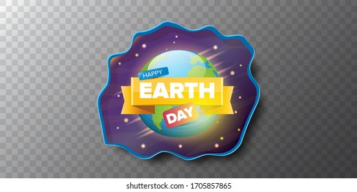 World earth day cartoon horizontal banner with earth globe isolated on transparent background. Vector World earth day concept horizontal illustration with planet and stars