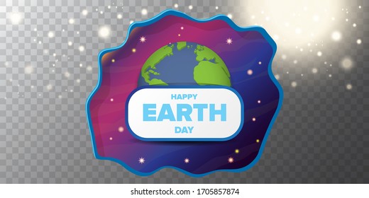 World earth day cartoon horizontal banner with earth globe isolated on transparent background. Vector World earth day concept horizontal illustration with planet and stars