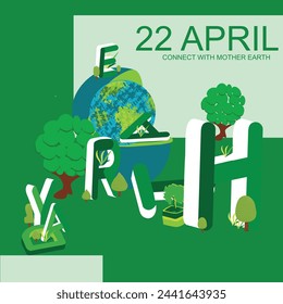 World Earth day concept. 3d text eco friendly design. Vector illustration. Paper carving trees   Save the Earth concept. April 22