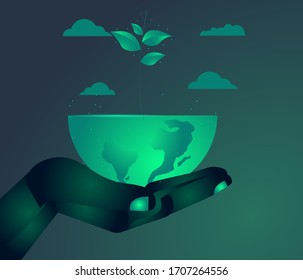 Concepto del Día Mundial de la Tierra: Manos no humanas sujetando tierra