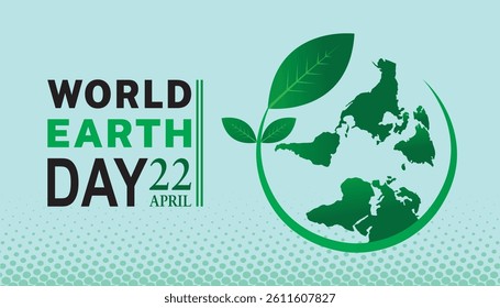 World Earth Day design with leaf, world map, with vector