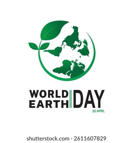 World Earth Day design with leaf, world map, with vector