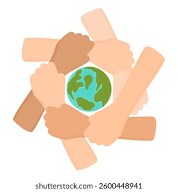 World Earth Day, Diversity Hands with Earth Illustration
