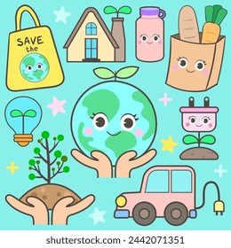 World Earth Day doodle Cute ecology lifestyle and nature protection Vector Illustration