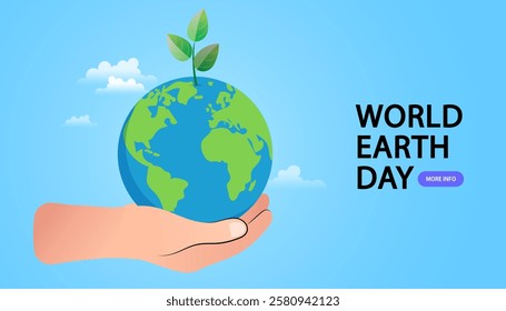 World earth day eco organic. Concept of protection the Earth with human hands. 22 april. Happy planet, green sprout. go green. Vector illustration.