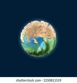 world Earth day and environment day.Changing Climate. Global warming. damaged Earth. Shattering Earth globe illustration. Destroying cracked world sphere . Raster design element