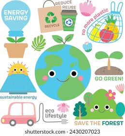 World Earth Day Hand Drawn Cute ecology lifestyle and nature protection Vector Illustration