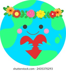 World Earth Day Hand Drawn Earth hugging heart Illustration Vector