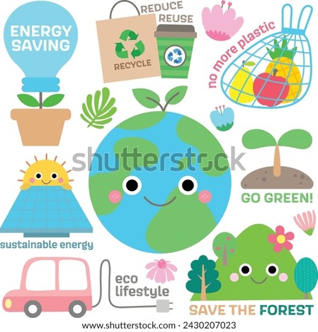 World Earth Day Hand Drawn Cute ecology lifestyle and nature protection Vector Illustration