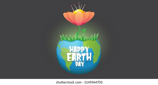 World earth day horizontal banner with earth globe isolated on grey background . Vector World earth day concept horizontal illustration with planet isolated on dark space  background