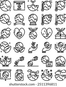 World Earth Day Icon Pack in Cutline Style