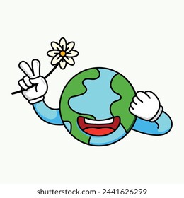 world earth day illustration with groovy style