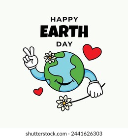 world earth day illustration with groovy style