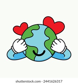 world earth day illustration with groovy style
