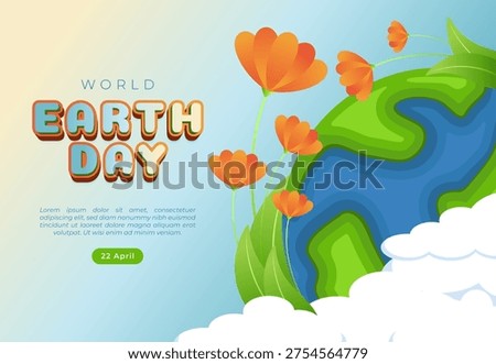 World Earth Day illustration with stylized Earth and flowers