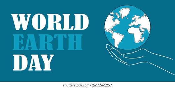 world earth day lettering text typography Earth Day concept illustration with save open hand with globe earth inside world map sign element, Save the Earth, Symbol of conservation awareness	