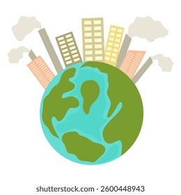 World Earth Day, Earth with Polluting Buildings Illustration