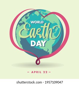 World Earth Day Poster, April 22, Globe and Heart illustration vector banner