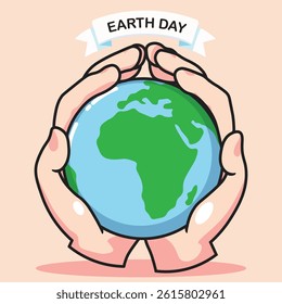 World earth day poster vector illustration of two hands holding a globe