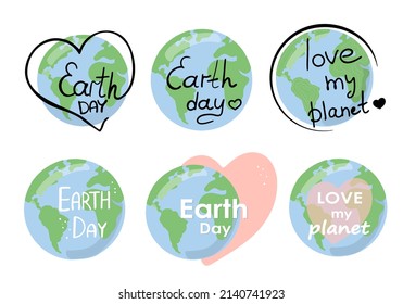 World Earth Day set of vector logos.
love my planet