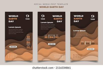 World earth day template design with paper cut background. Set of social media post template in portrait background. good template for online advertisement design.