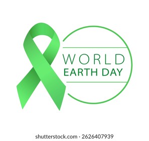World Earth Day, vector design for card, poster or banner. Text World Earth Day and green ribbon isolated on white background.