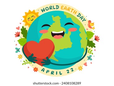 Ilustración del Vector del Día Mundial de la Tierra el 22 de abril con un mapa mundial y plantas o árboles para una conciencia ecológica en el medio ambiente Fondo de caricatura plana