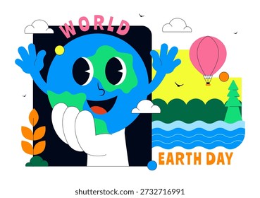 World Earth Day Vector Illustration April 22 Featuring Global Map With Plants And Trees For Environmental Greening Awareness Flat Cartoon Background