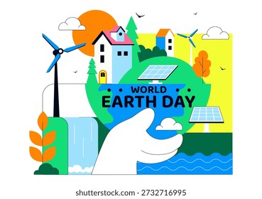 World Earth Day Vector Illustration April 22 Featuring Global Map With Plants And Trees For Environmental Greening Awareness Flat Cartoon Background