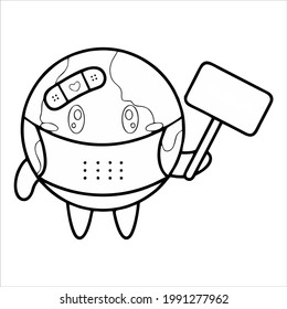 world earth fight against Corona virus vector illustration black white