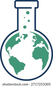 world earth globe inside science flask, flat minimal vector, green teal