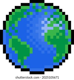 A world earth globe pixel art eight bit retro video game style icon 